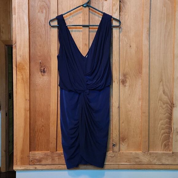 Misa Los Angeles Leza Knotted V-Neck Sleeveless Cocktail Party Mini Dress, Blue - Picture 1 of 11